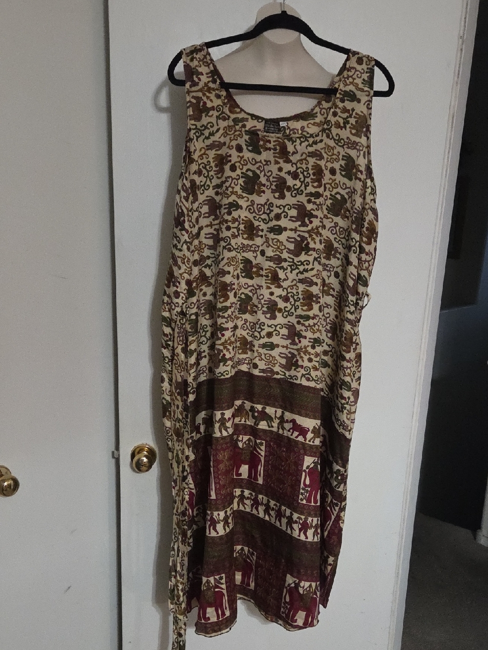 Sleeveless Printed Midi Dress in Cream and Brown